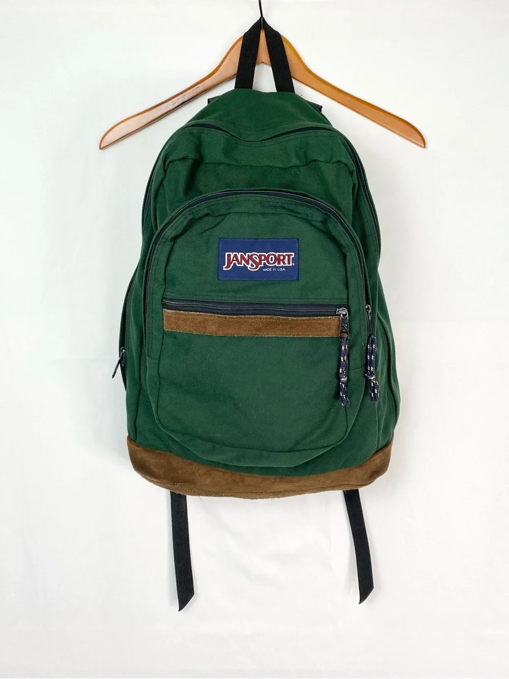 Vintage 90s Jansport Backpack Suede Bottom Made in USA Bag Green